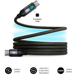 Subblim Cable PowerMag LED 100W USB-C a USB-C 2m Negro